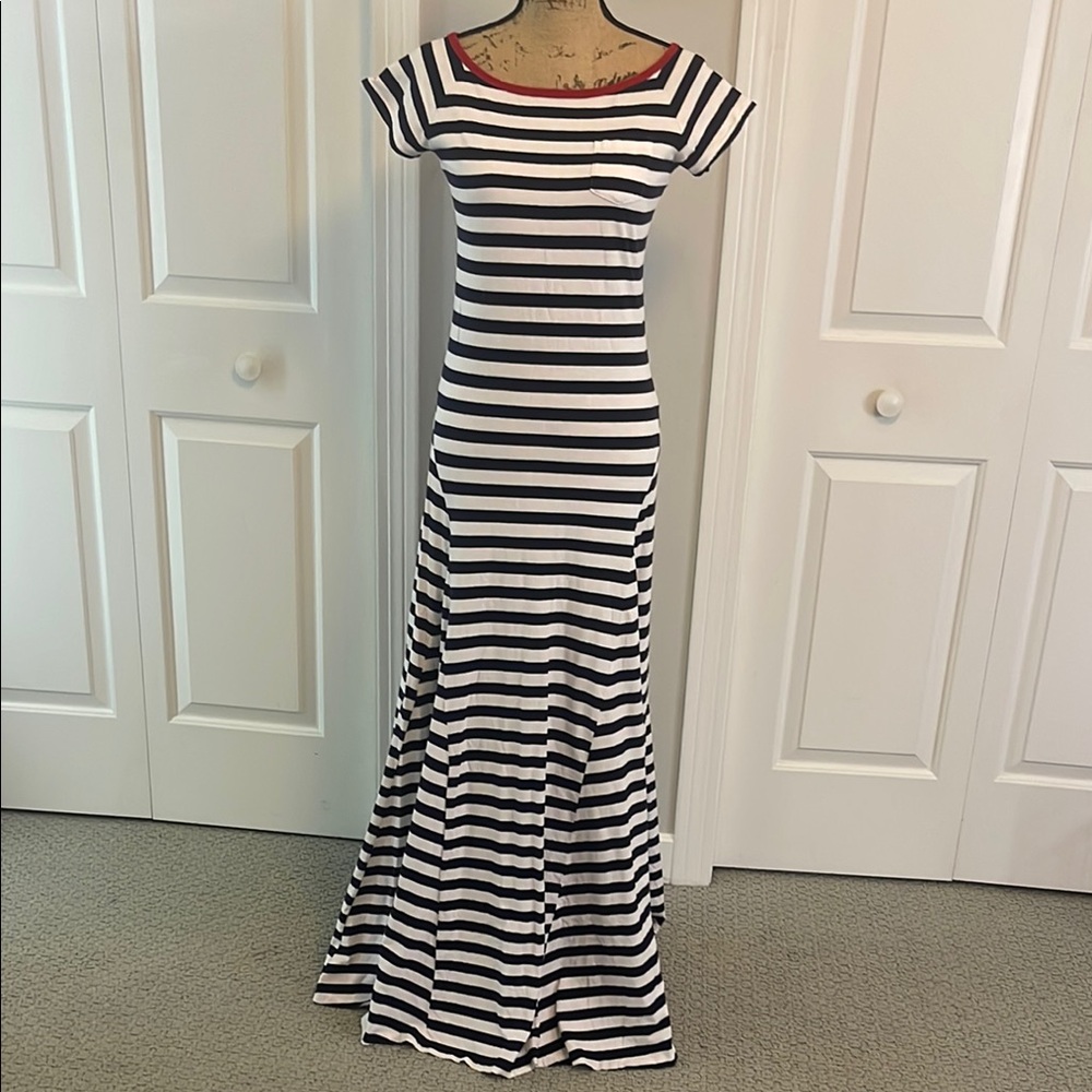 Ralph Lauren White and Blue Casual Sheath Maxi Dress with Short Sleeves